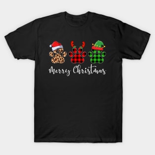 Merry Christmas Leopard Red Green Plaid Dog Paws T-Shirt